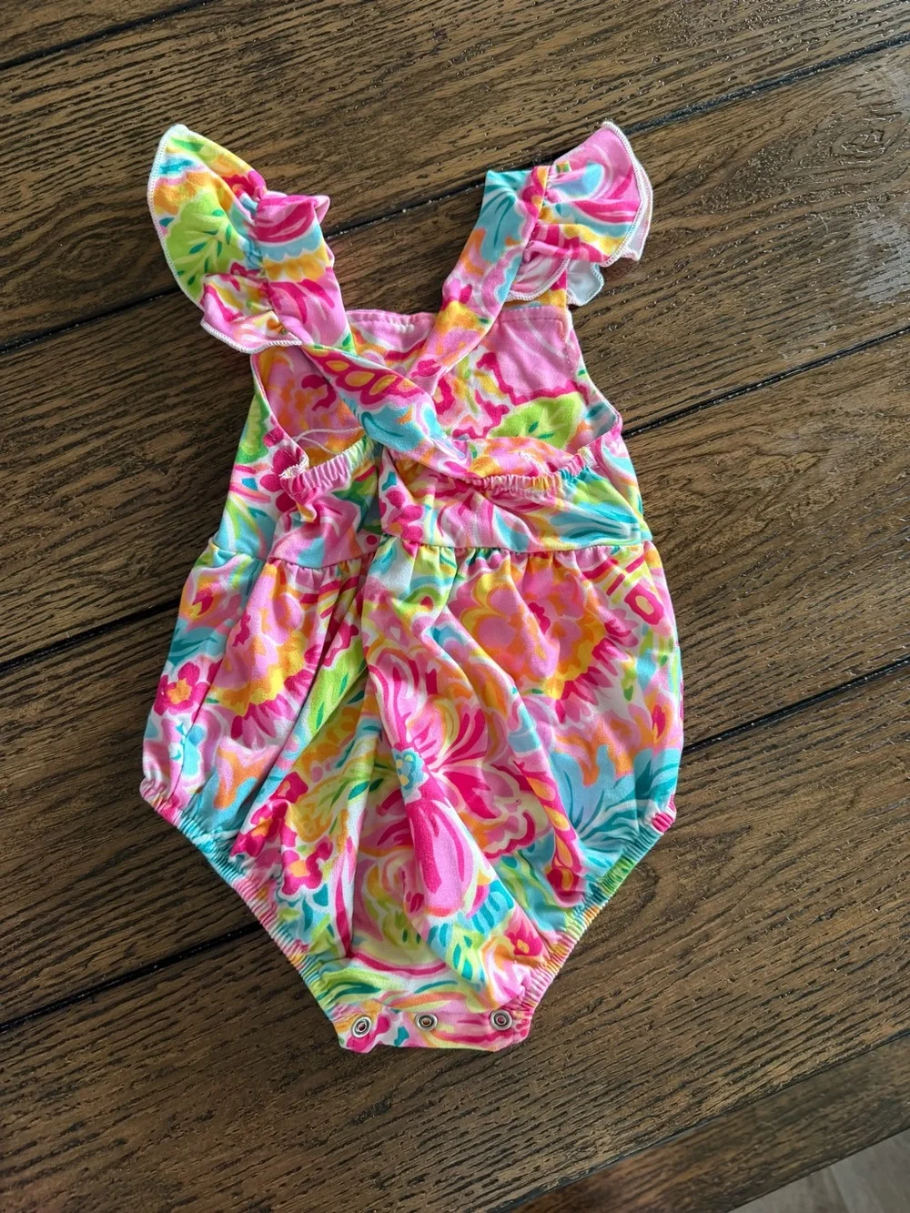 Toddler Floral Pink Multi One-Piece Romper with Ruffle Straps